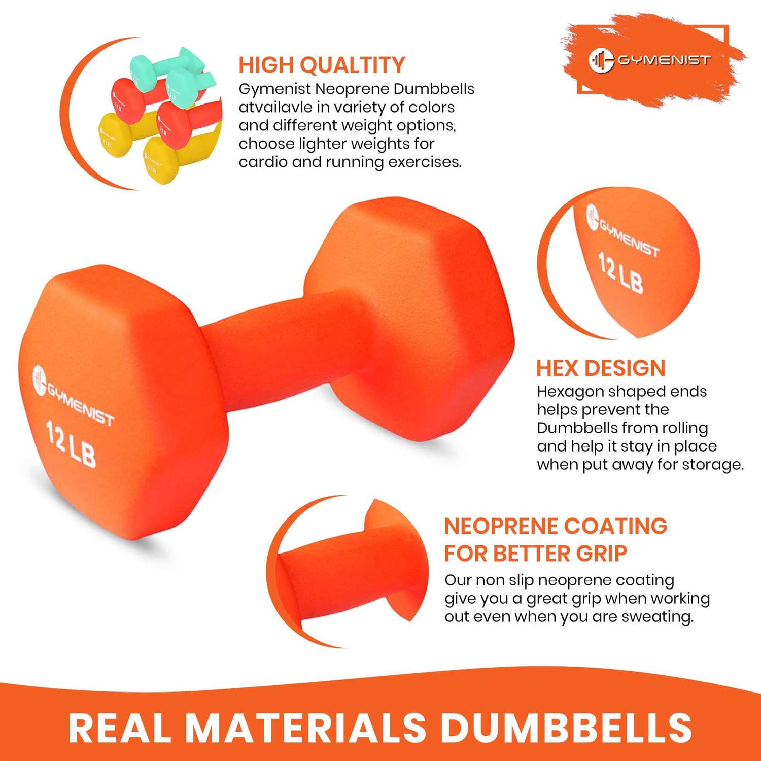 GYMENIST Pair of Dumbbells Set of 2 Soft Non Slip Grip Dumbbells Pair Covered with Neoprene - Image 3